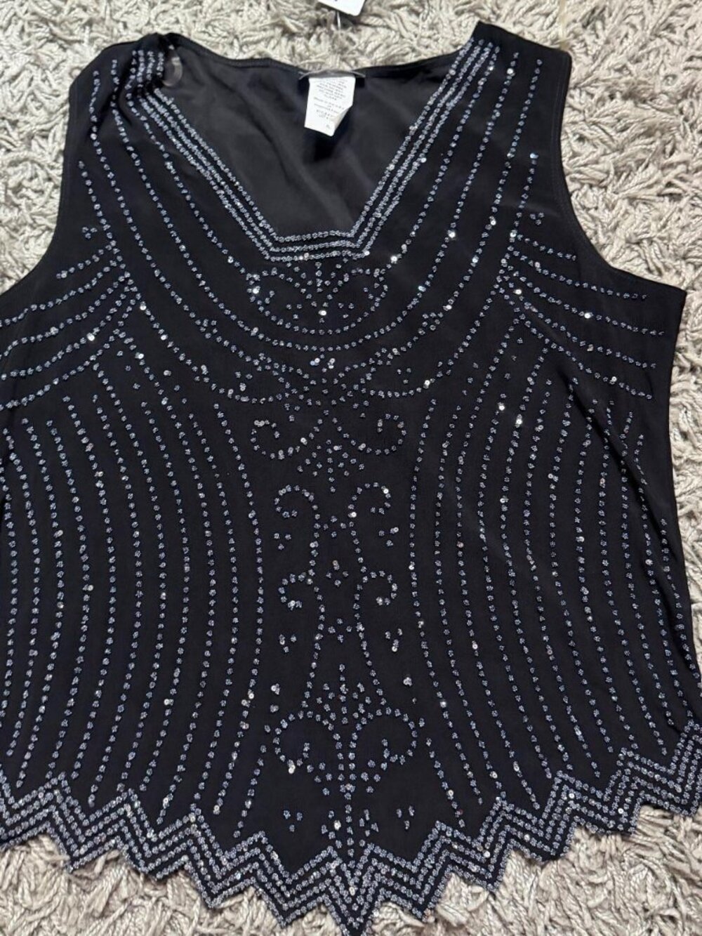 NWT Fully Beaded Black Tank by S. Lenine Size XL